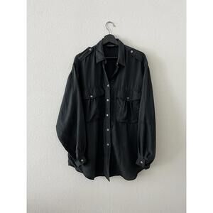 Carole Little for St Tropez West Button Down Size 10 VTG Black Silk